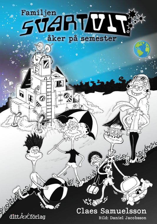 Bokomslag kapitelbok Familjen Svartvit åker på semester