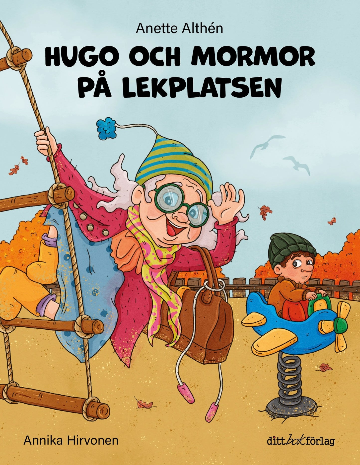 Bokomslag bilderbok Anette Althén Hugo och mormor på lekplatsen